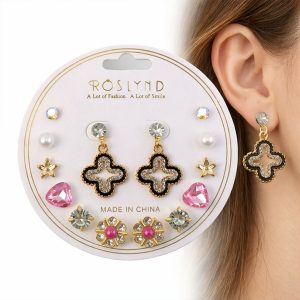 Korean Style Multi Design Earrings Set for Women | Pearl, Butterfly & Crystal Stud Combo | Trendy Fashion Jewelry Collection (Pack Of 7)