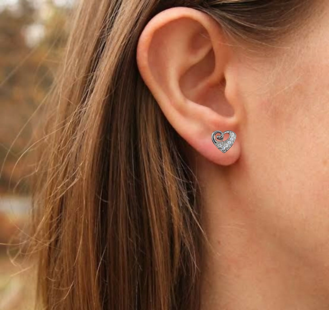 Sterling Silver Heart Stud Earrings with AD for women and girls - Image 3