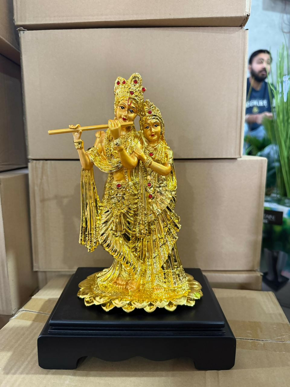 Radha Krishna Golden Idol Flute Statue for Home Temple Decor - Image 5