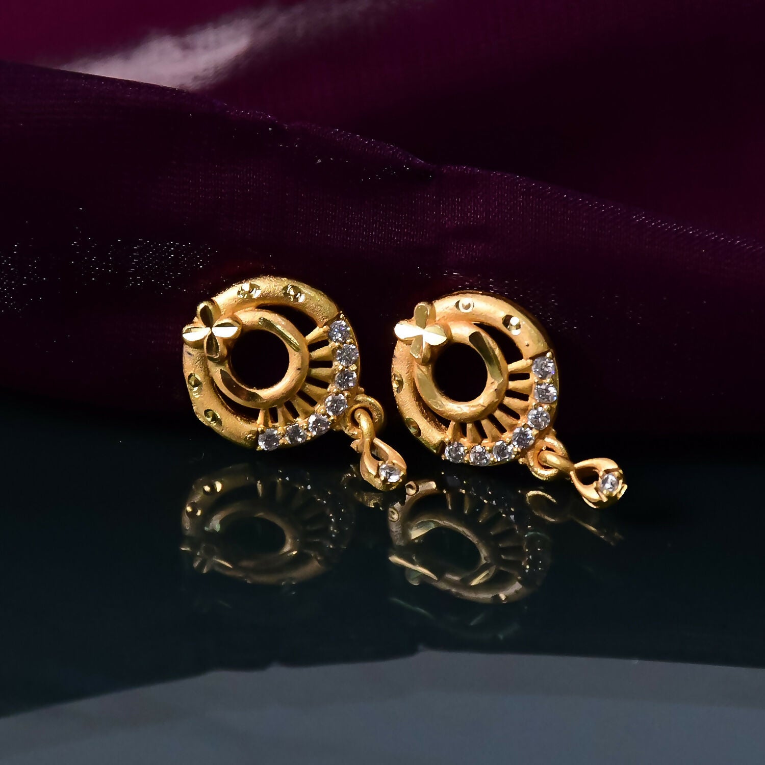 Elegant Circular Drop Earrings with Crystal Accents – Classic Party Wear
