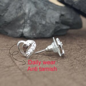 Sterling Silver Heart Stud Earrings with AD for women and girls