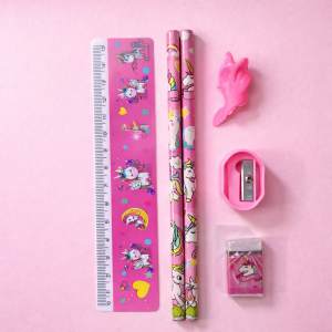 Kids Unicorn Stationery Set with 2 Pencils, Ruler, Eraser & Sharpener
