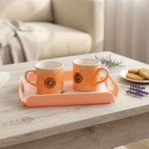 7-Piece Ceramic Coffee Mug Set with Serving Tray