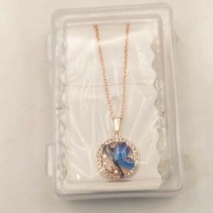 Rose Gold Plated Blue Butterfly Circle AD Pendant Necklace For women and girls