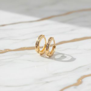 Elegant Gold Finish Crystal Studded Hoop Earrings for Women & Girls