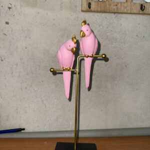 Pink Love Birds Decorative poly-resin Showpiece with Gold Stand for Home Décor