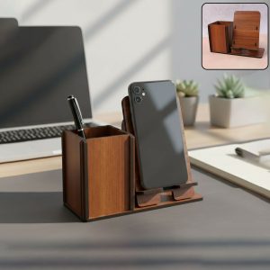 Wooden Desk Organizer with Phone & Tablet Stand