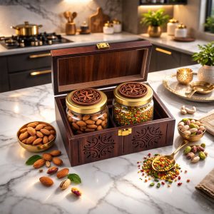 Luxury Handcrafted Wooden Gift Box with Dual Airtight Glass Jars