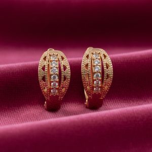 Elegant Gold Finish Stone Stud Earrings for Women & Girl