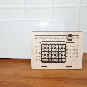 Wooden Perpetual Desk Calendar with Sliding Month Marker & Date Display