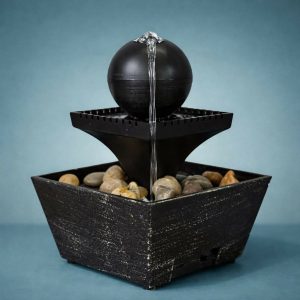 Modern Sphere Tabletop Water Fountain with Pebble Base