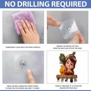 Baby Krishna Wall Key Holder with 5 Hooks – Self Adhesive