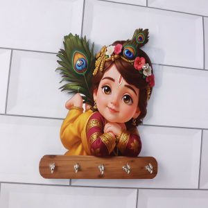 Baby Krishna Wall Key Holder with 5 Hooks – Self Adhesive