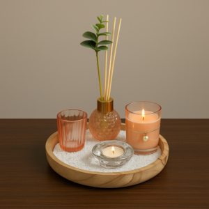 Scented Garden Aroma Set with Candle, Reed Diffuser & Glass Holders