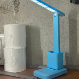 Blue LED Desk Lamp with Touch Control, Pen Holder & Adjustable Arm for Study