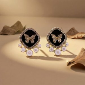 Luxury Butterfly Pearl Stud Earrings for Women And Girls
