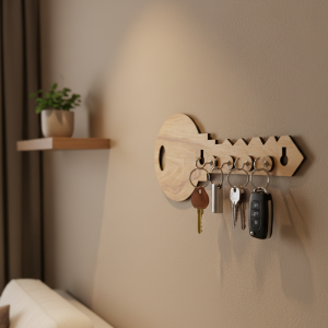 Key-Shaped Wooden Key Holder for Wall – Decorative MDF Wall Key Organizer | Modern Home Décor Key Stand