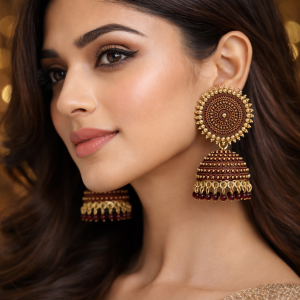 beautiful elegant oxidised jhumka earrings in maroon colour