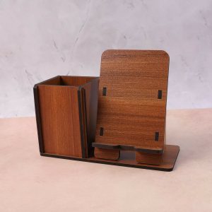 Wooden Desk Organizer with Phone & Tablet Stand