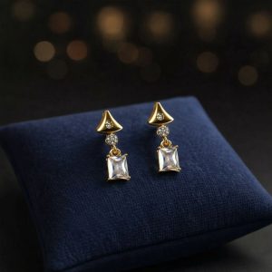 Gold-Tone Geometric Crystal Drop Earrings for Women