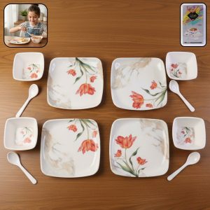 12-Piece Floral Ceramic Dinner Set with Plates, Bowls & Spoons