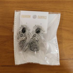 German Silver Jhumka Earrings with Black Monalisa Stones