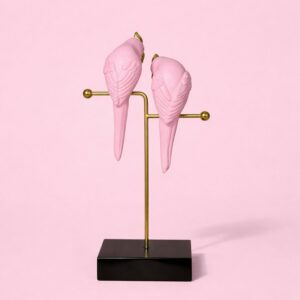 Pink Love Birds Decorative poly-resin Showpiece with Gold Stand for Home Décor