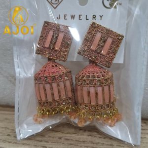 Blush Pink Designer Earrings with Elegant Stone Detailing and Drop Finish