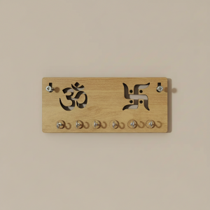 Wooden Key Holder for Wall – ॐ Om & Swastik MDF Key Organizer | Spiritual Wall Key Stand for Home Décor