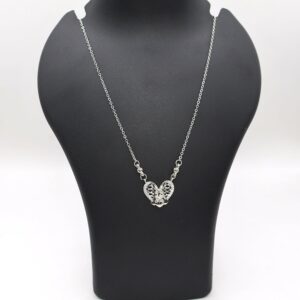 Silver Tone AD Filigree Heart Pendant Necklace for Women