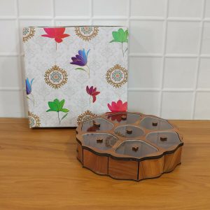 Wooden 7-Section Dry Fruit Storage Box with Transparent Lids
