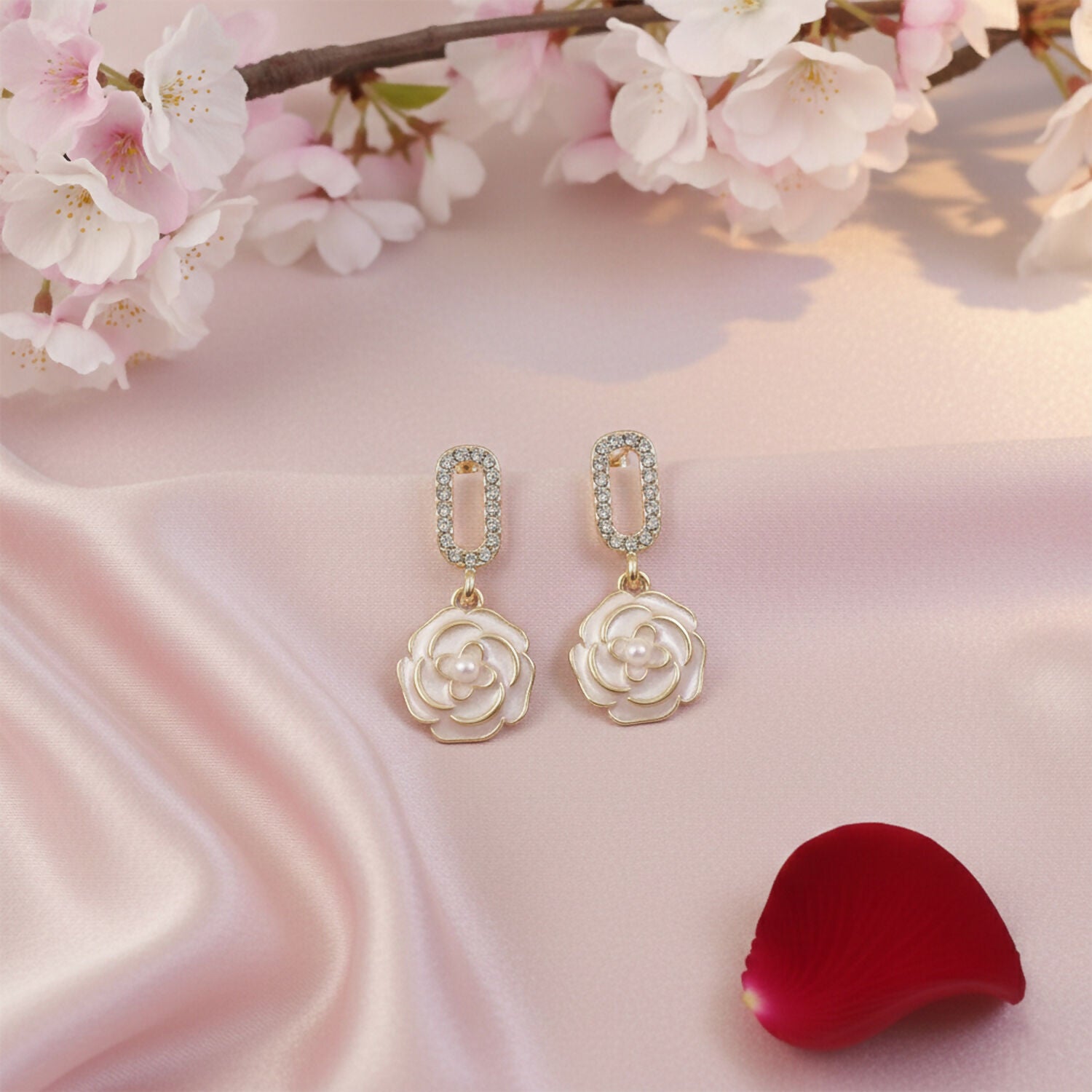 Luxury Korean Style Gold Plated Flower Drop Earrings for Women & Girls - Image 4