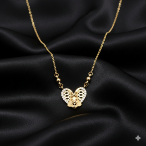 Diamond Accented Gold Heart Laced Pendant Necklace For women and girls