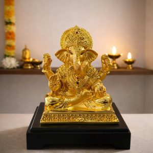 Golden Lord Ganesha Idol Showpiece for Home Temple & Office Décor