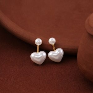 Elegant Pearl Heart Drop Earrings for Women & Girls – Gold Plated Romantic Heart Design Earrings