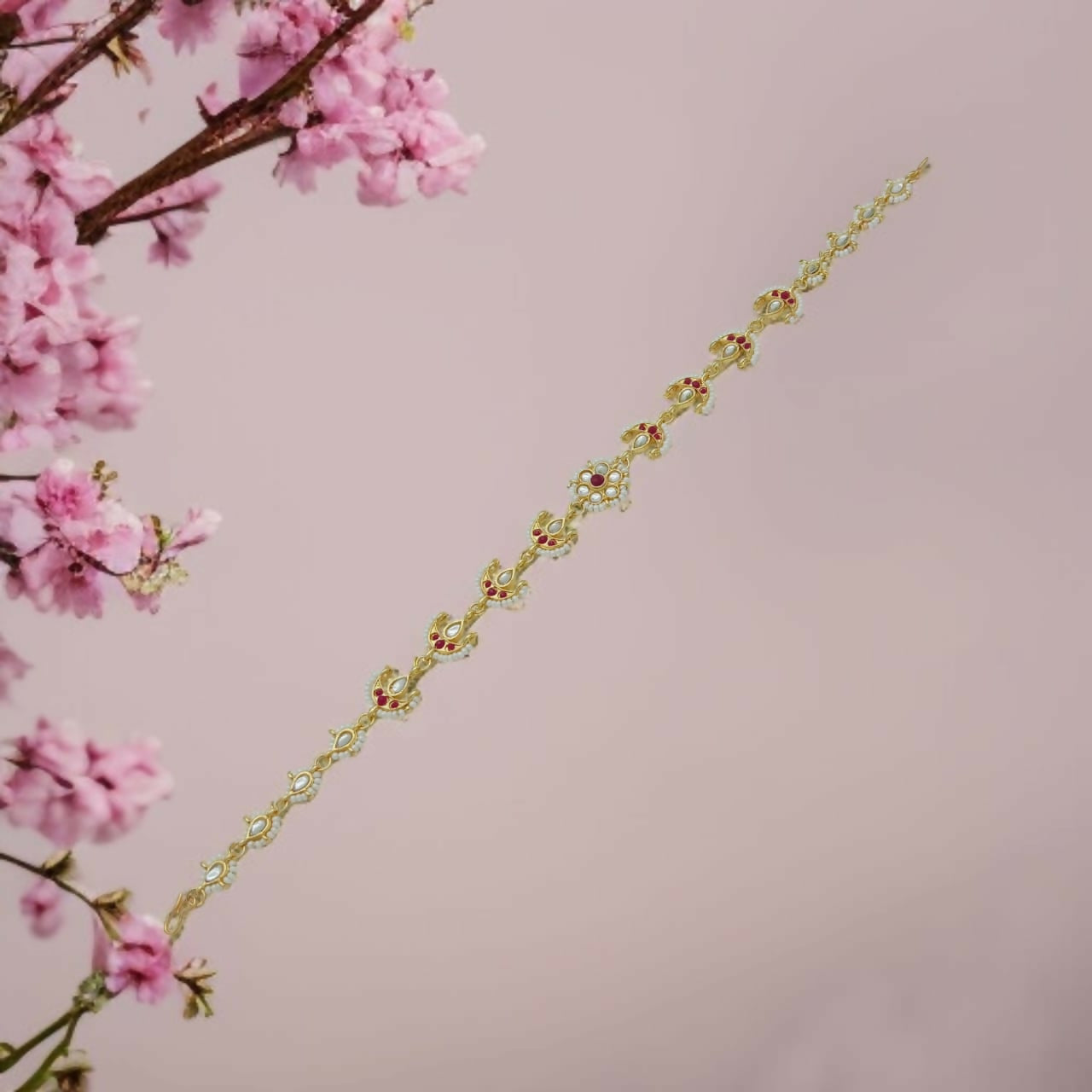 Dainty Shishful featuring Red Stone Inlays and White Pearls