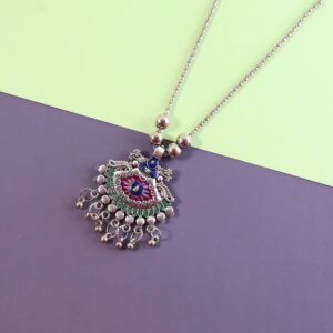 Elegant Traditional Oxidised Temple Motif Long Necklace (1 Pc)