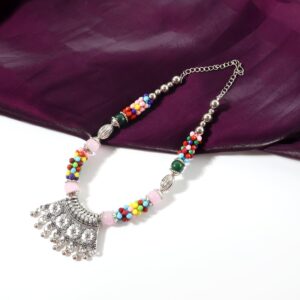 Premium Multicolor Beaded Oxidised Necklace (1 Pc Set)