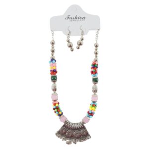 Premium Multicolor Beaded Oxidised Necklace (1 Pc Set)