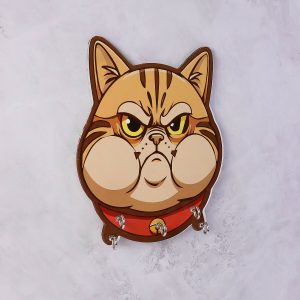 Cute Cartoon Cat Wooden Key Holder Wall Mounted Decorative Key Rack for Home Entrance