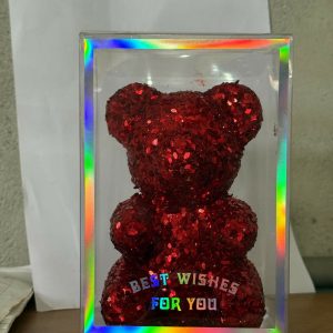 Red Glitter Teddy Bear Showpiece with Gift Display Box