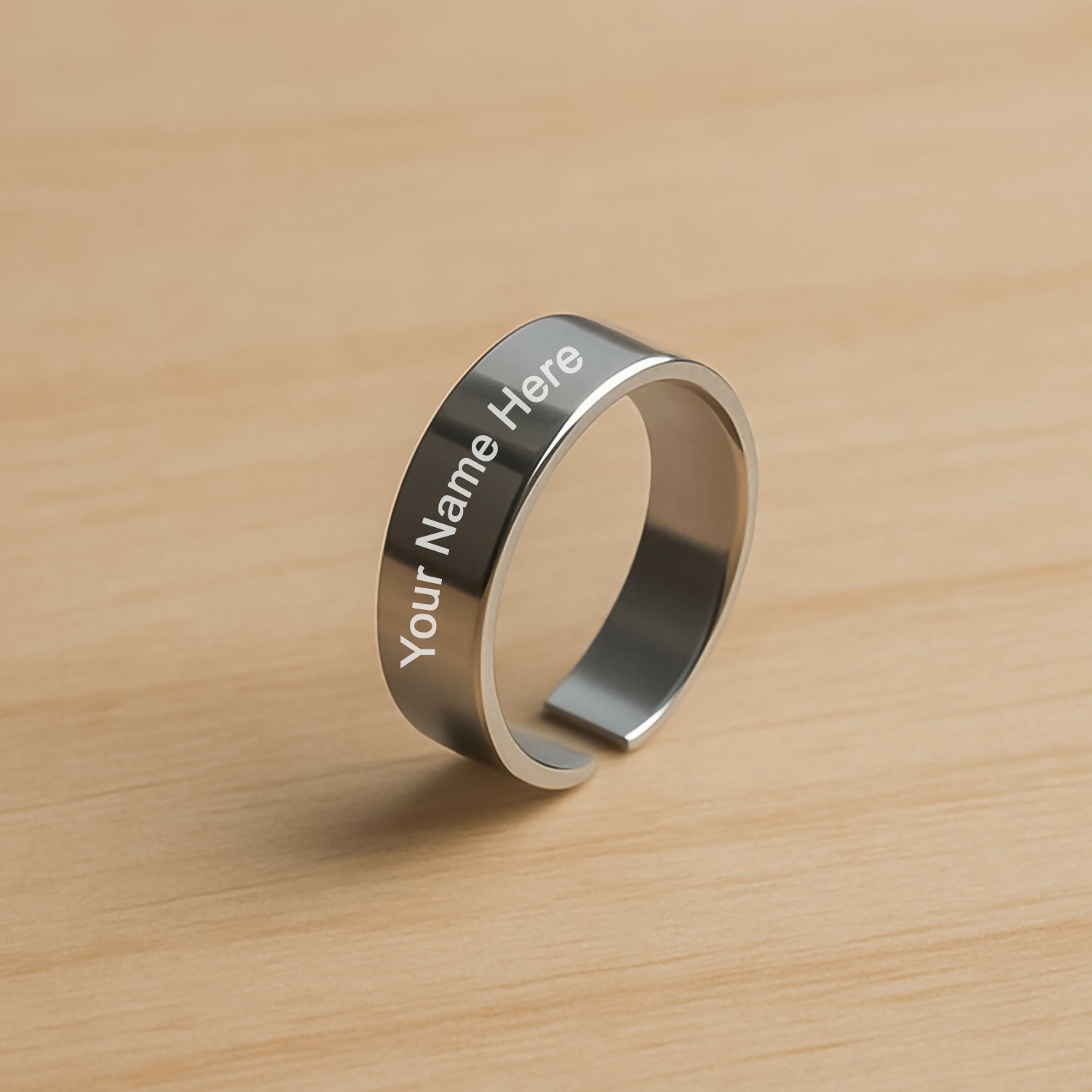 Custom Engraved Silver Stainless Steel Adjustable Ring