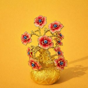 Golden Lucky Flower Tree Showpiece with Evil Eye Decor for Home(Color may vary)