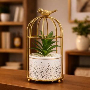Golden Bird Cage Tabletop Planter with Decorative Pot(Color may vary)