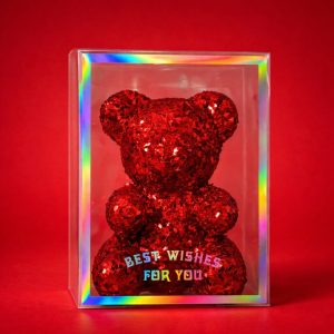 Red Glitter Teddy Bear Showpiece with Gift Display Box