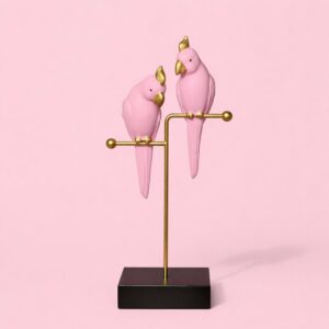 Pink Love Birds Decorative poly-resin Showpiece with Gold Stand for Home Décor