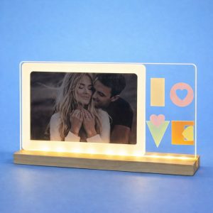 LED Love Photo Frame Lamp with Wooden Base Romantic Decor
