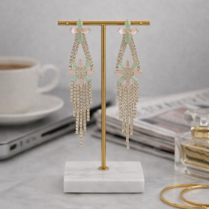 Elegant Crystal Long Earrings with Coloured AD Stone