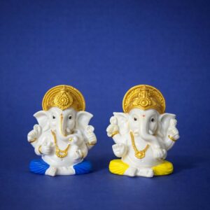 Lord Ganesha Idol Set of 4 | White & Gold Ganpati Murti for Home Temple