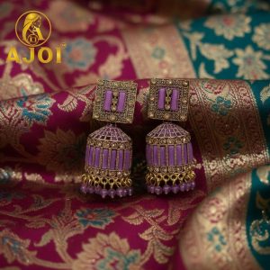 Royal Lavender Purple Designer Earrings with Elegant Drop and Beaded Accents